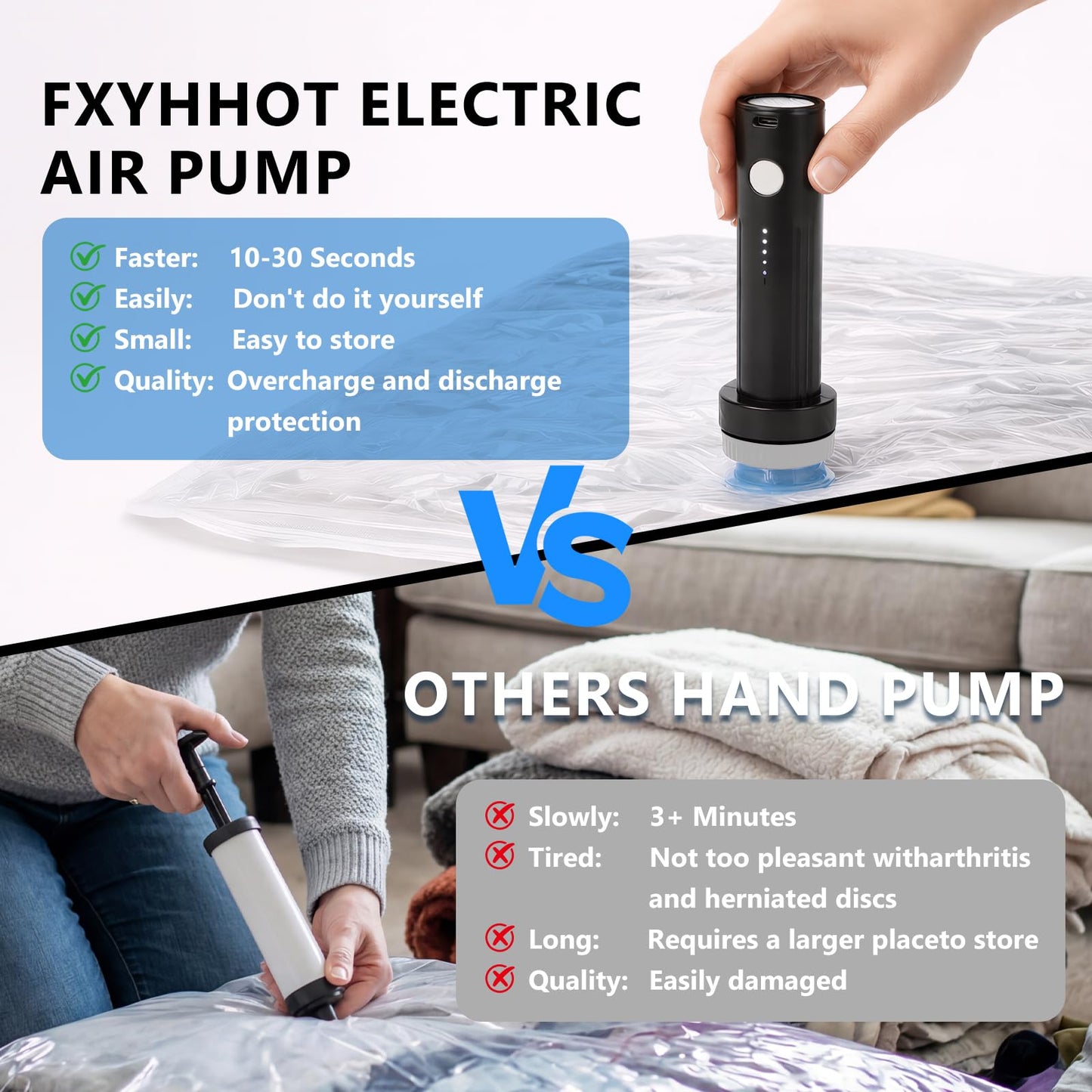 Cordless Electric Vacuum Pump for Vacuum Storage Bags Travel, Travel Air Pump, Portable USB Rechargeable Seal & Compression Bag Pump Space Saver for Clothes, Blankets & Bedding (Without Storage Bags)