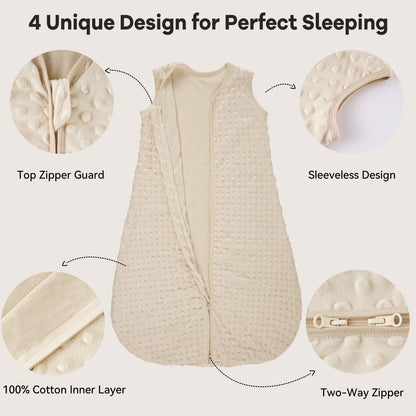 Unnivoll Baby Sleeping Bag 1.5 Tog with Plush Dots Sleep Bag 2 Pack Baby Sleep Sack Wearable Blanket for Newborn Infant 0-6 Months Coffee