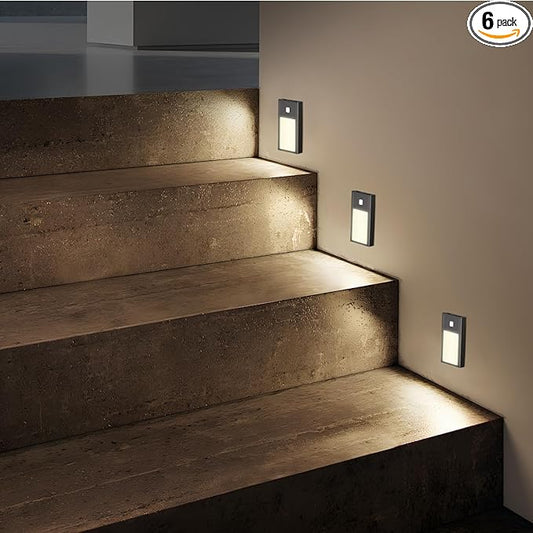 VST Motion Sensor Step Night Light, Rechargeable Battery Powered Led Light with Magnetic Suck Installation for Bedroom Hallway Stair Nursery Kids Room (2.68 inch 3000K 6Pack Black)