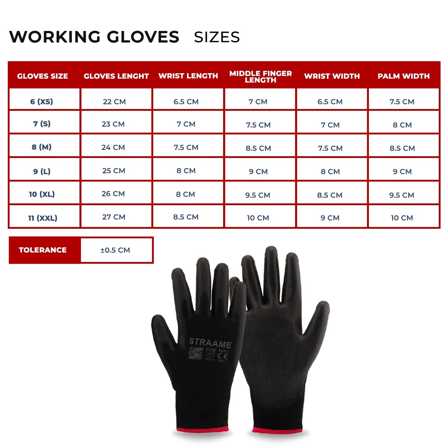 Straame Pack of 12 or 24 Black Safety Work Gloves, Outdoors PU and Nylon Non-Slip Work Handling Gloves, Good Dexterity Firm Grip Protective Working Gloves Size (Pack of 12 Pair's, L)