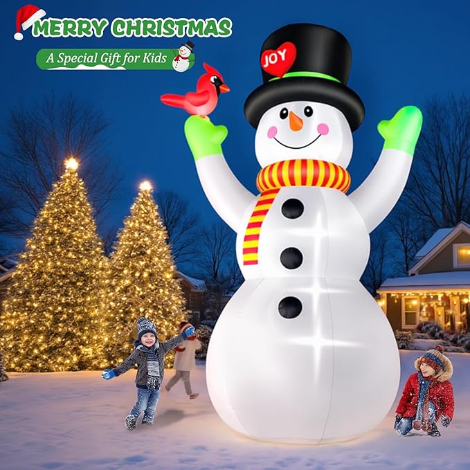 FunFanso 12 FT Christmas Inflatable Snowman with Bird, Blow Up Outdoor Decorations Built-in Bright LED Light, Giant Blow Up Snow Man Wear Magic Hat Holiday Yard Garden Patio Mall Display Hall Decor