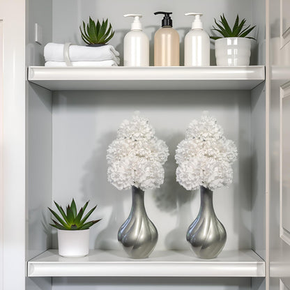 Flourish Vase with Artificial Flowers - Silver Grey and White, Pre-Arranged - Perfect for Home Decor and Living Room Decoration, Bedroom or Bathroom Ornament