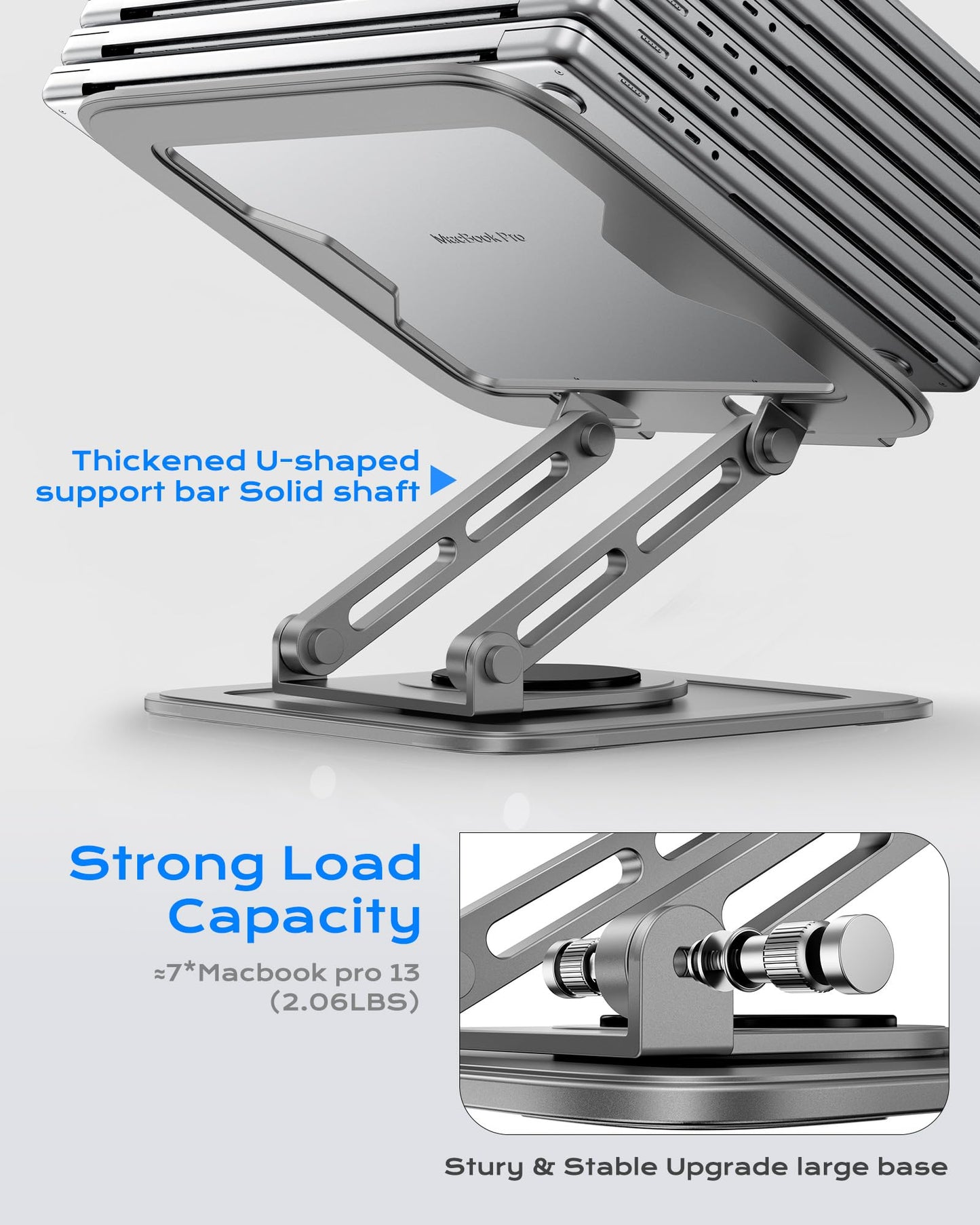 Adjustable Laptop Stand, Computer Stand with 360 Rotating Base, Ergonomic Laptop Riser Mount for Desk Foldable Protable Computer Desk Fits with MacBook Pro Air (10-16") - Black