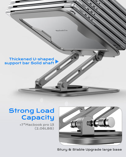 Adjustable Laptop Stand, Computer Stand with 360 Rotating Base, Ergonomic Laptop Riser Mount for Desk Foldable Protable Computer Desk Fits with MacBook Pro Air (10-16") - Black