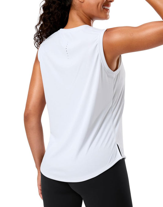G Gradual Women's Sleeveless Workout Tops Lightweight High Neck Tennis Yoga Shirts Running Athletic Tank Tops for Women(White,L)