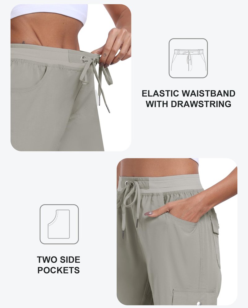 MoFiz Hiking Shorts for Women Quick Dry Athletic Cargo Shorts Lightweight Summer Running Shorts with Pockets Grey Khaki XL