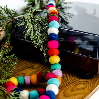 Peachy Party Colorful Felt Ball Pom Pom Garland | 9 Ft | Spring, Easter, Birthday, Christmas Decor | 100% Wool Felt | Boho Rainbow