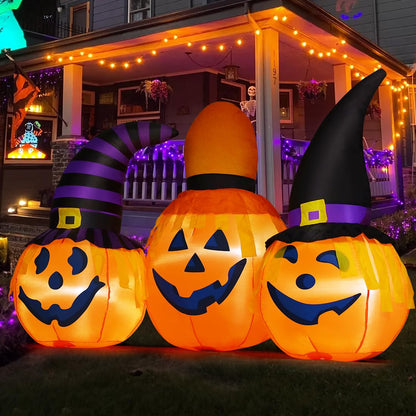 GOOSH 6.5 FT Halloween Inflatables Outdoor Pumpkin Combo with Wizard hat Blow Up Yard Decoration with LED Lights Built-in for Holiday Party Yard Garden
