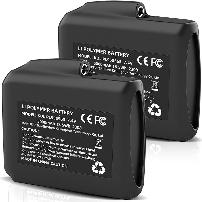Hczykya 7.4V 5000mAh Lithium Polymer Batteries - 2pcs Rechargeable Li-Polymer Batteries for Heated Gloves Socks Hats Jacks. Support 3.5mm Female DC Jack, Suitable for Skiing, Hunting, Hiking