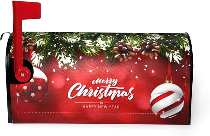Christmas Mailbox Covers Ball Fir Branch Red Magnetic Letter Post Box Cover Standard Size 25.5 x 21 Inch Garden Yard Home New Year Holiday Decorative