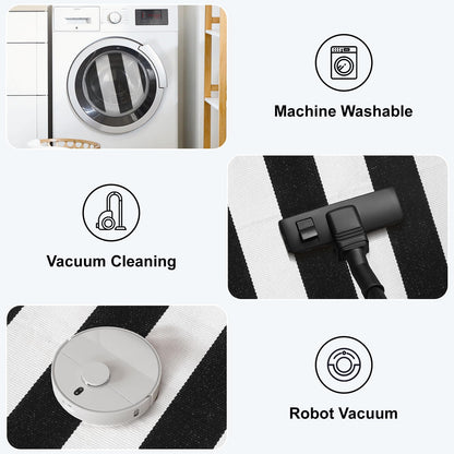 Collive Black and White Outdoor Striped Rug 24"x 51", Cotton Woven Fall Front Porch Rug Decor, Washable Farmhouse Layered Welcome Mat Outdoor for Kitchen Entryway Entrance Halloween