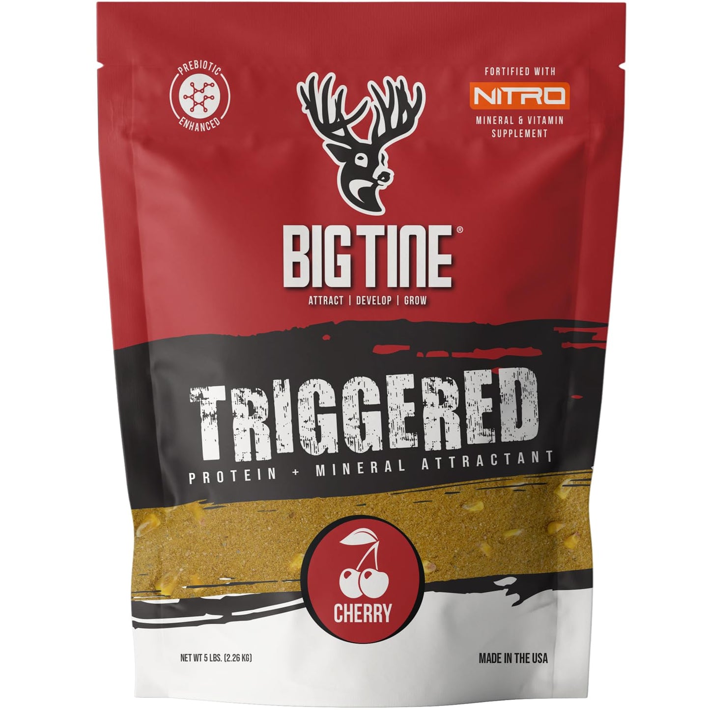 Big Tine Triggered Protein and Mineral Deer Attractant, Cherry Flavor, 5 lbs Bag, Great Addition to Wildlife Feed, Long Lasting Scent, Packed with Vitamins and Minerals