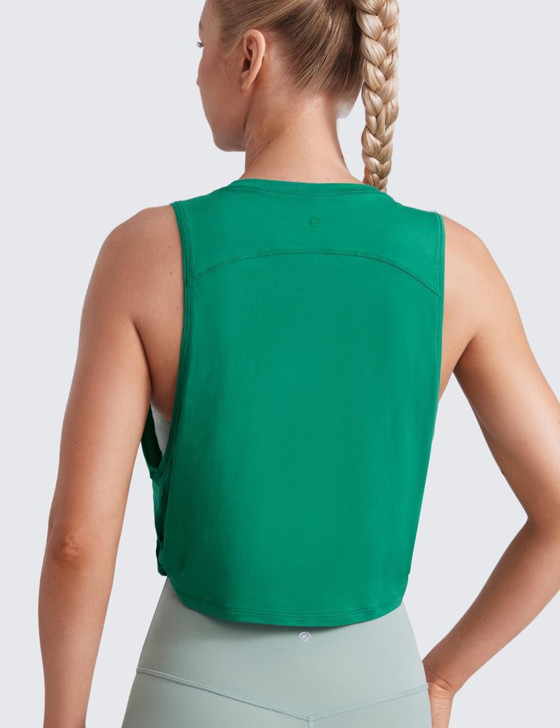 CRZ YOGA Pima Cotton Large Armhole Tank Tops for Women - Workout Sport Athletic Yoga Running Gym Loose Crop Sleeveless Shirts Cascadia Green Small