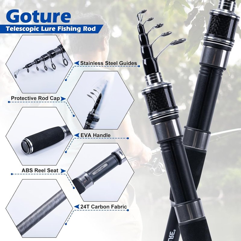 Fishing Rod and Reel Combo - Red Telescopic Fishing Pole with Starter Kit & Carrier Bag | Portable 24T Travel Spinning Rod for Bass & Trout