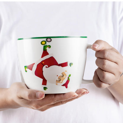 fMSDD Merry Christmas Coffee Mug Huge Novelty Cup Funny Ceramic Soup Bowl with Handle, 30 oz Wide, Multi-purpose, Santa Mug for Co-workers, Friends, Holiday Decor, White Green Letters