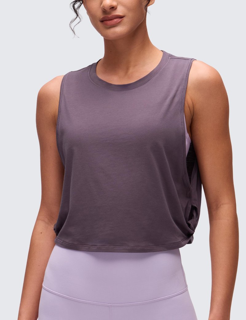CRZ YOGA Pima Cotton Large Armhole Tank Tops for Women - Workout Sport Athletic Yoga Running Gym Loose Crop Sleeveless Shirts Purple Gray X-Small