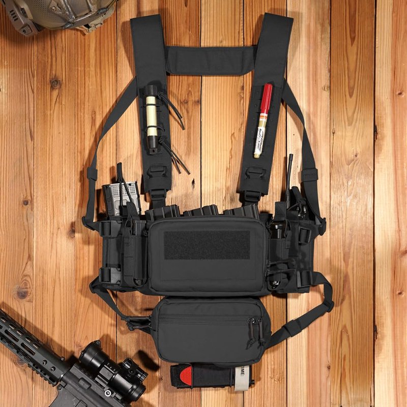 KRYDEX Laser Cut Shoulder Strap H Harness and Back Strap with Quick Release Buckles for MK3 MK4 MK5 Chest Rig (BK)