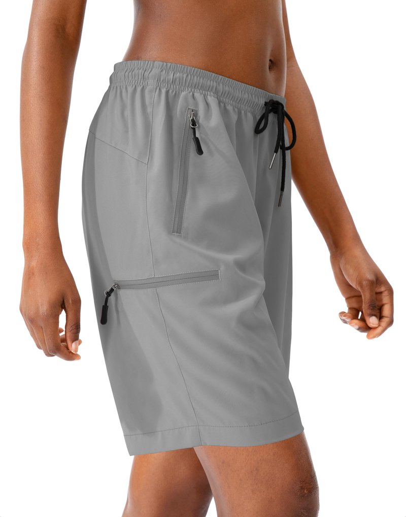 SANTINY Women's 5''/ 7''/9'' Hiking Cargo Shorts Quick Dry Lightweight Summer Shorts for Women Athletic Golf Zipper Pockets(Light Grey_S)