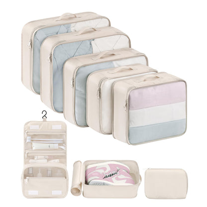 DIMJ Packing Cubes for Travel - 8 Pcs Lightweight Travel Cubes for Packing, Mesh Travel Packing Cubes Travel Packing Organizers with Large Toiletries Bag (Beige)