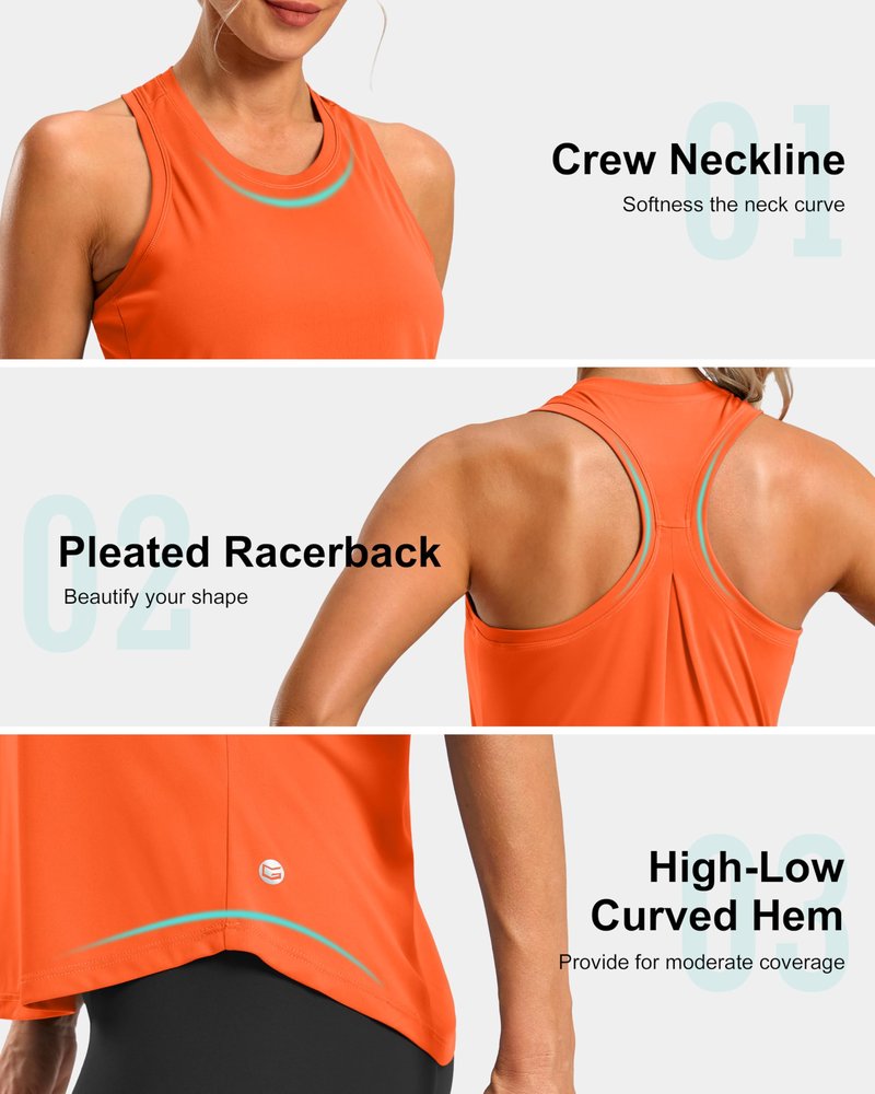 G Gradual Women's Workout Tank Tops Racerback Athletic Yoga Tops Loose Fit Sleeveless Running Gym Sports Shirts for Women(Orange,XXL)