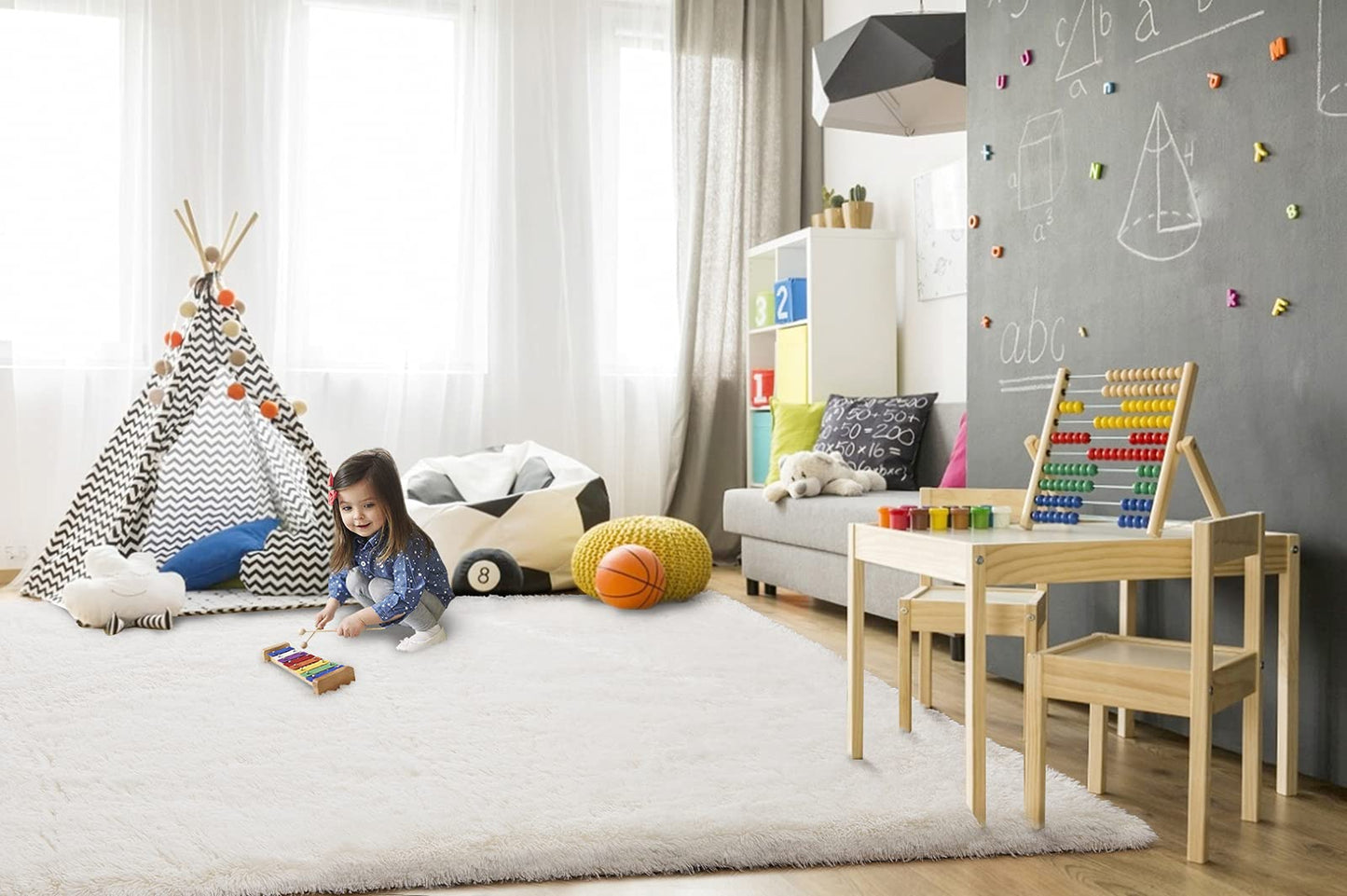 TWINNIS Super Soft Shaggy Rugs Fluffy Carpets 6x9 Feet, Indoor Modern Plush Area Rugs for Living Room Bedroom Kids Room Nursery Home Decor, Upgrade Anti-Skid Rectangular Fuzzy Rug, Cream White