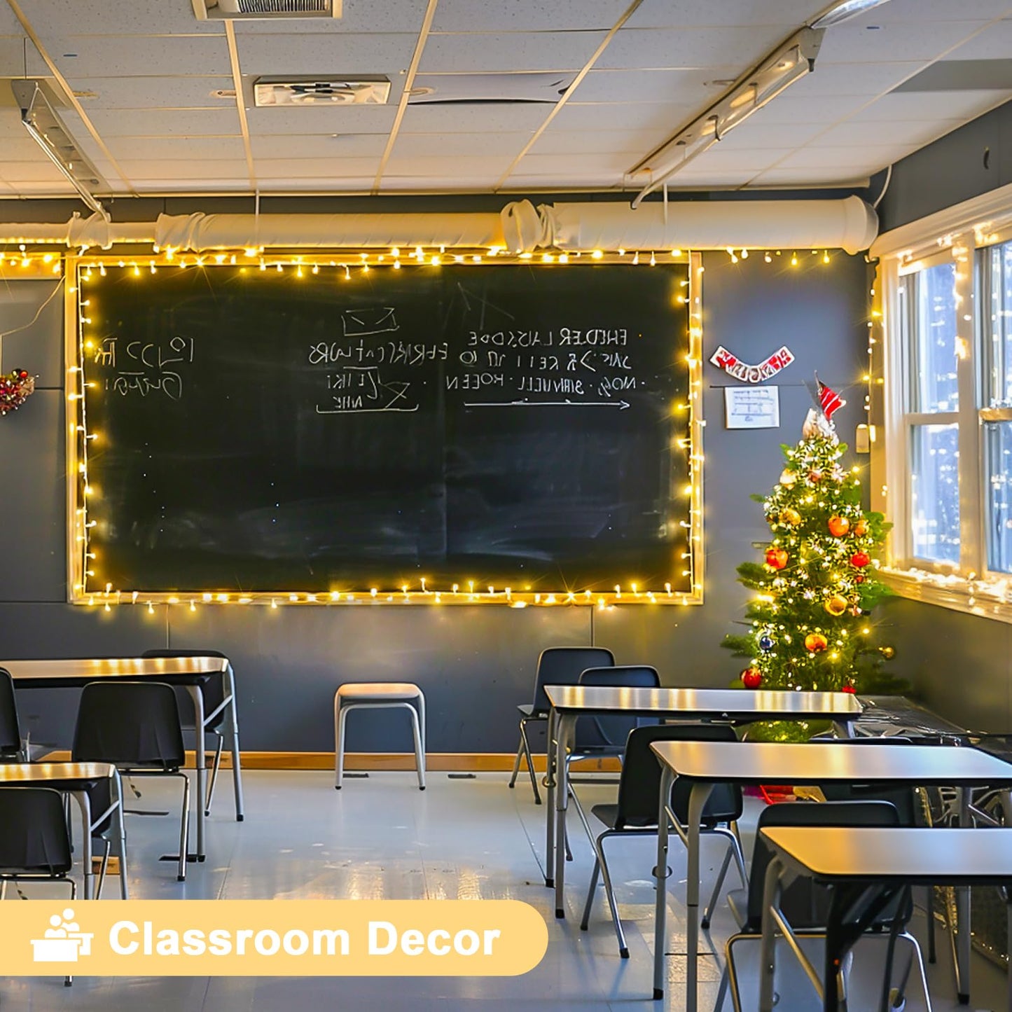 JMEXSUSS Connectable Warm White String Lights Indoor Bedroom, 8 Modes Christmas String Light Plug in Classroom Lights, 33ft 100 LED Fairy Twinkle Light Outdoor for Classroom Christmas Tree Decor