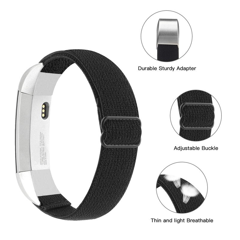 Adjustable Elastic Bands Compatible with Fitbit Alta/Alta HR, Soft Stretchy Nylon Sports Breathable Replacement Wristbands for Women Men (Black)