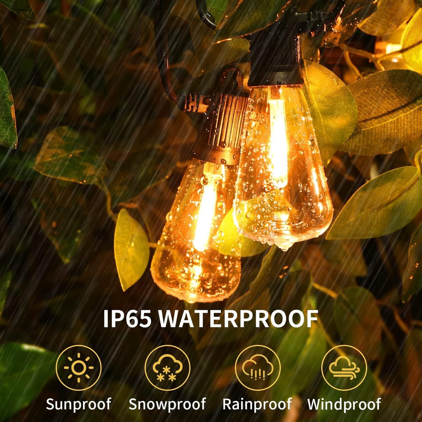 ZOTOYI Outdoor String Lights 50FT, Patio Lights with 27 LED Plastic ST38 Edison Bulbs(2 Spare), Waterproof IP65 Outside Hanging for Backyard, Garden, Cafe, Gazebo, PorchDimmable 2700K