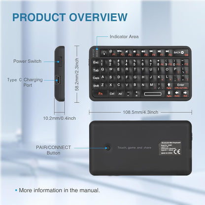 Rii Mini Bluetooth Keyboard,Portable Wireless Rechargeable Keyboard with Backlit,for Smart TV/Android TV Box/Smartphone/HTPC/IPTV/VR Glasses Black(Upgrade-TypeC)