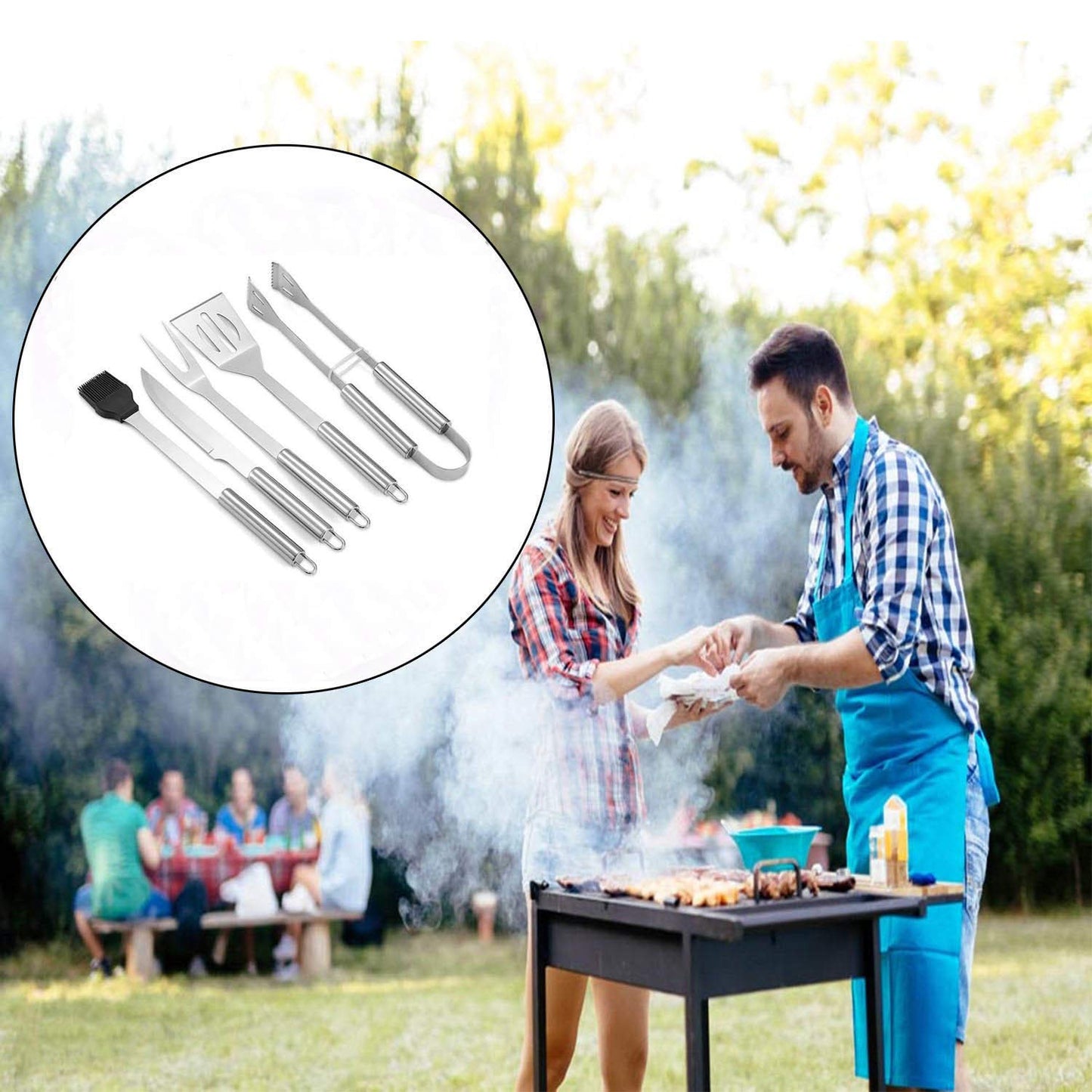Emwel BBQ Grill Tools Set, 9 Pieces Stainless Steel BBQ Tool Sets +1 Barbecue Gloves, Outdoor Barbecue Grilling Utensil with Storage Case