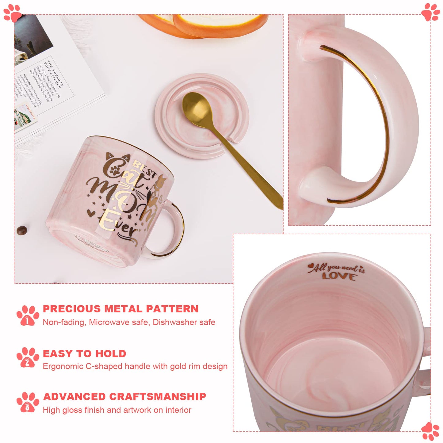 Best Friend Birthday Gifts for Women, Friendship Gifts for Women, Unique Birthday Valentines Day Gift Ideas for Her, Friends Female, Besties, BFF Ceramic Marble Coffee Mug Gift Box Printed Gold 14 oz