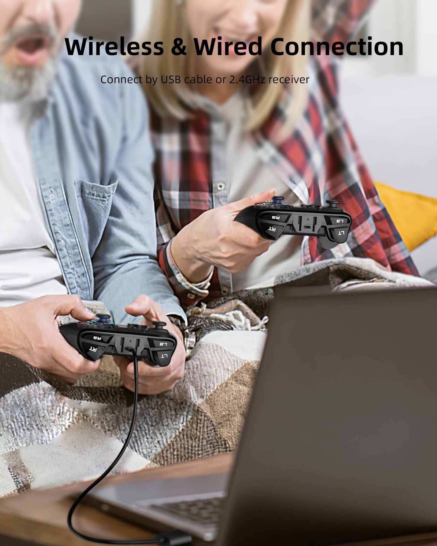 Forty4 Wireless Gaming Controller, Game Controller for PC Windows 7/8/10/11, PS3, Switch, Dual-Vibration Joystick Gamepad for Computer