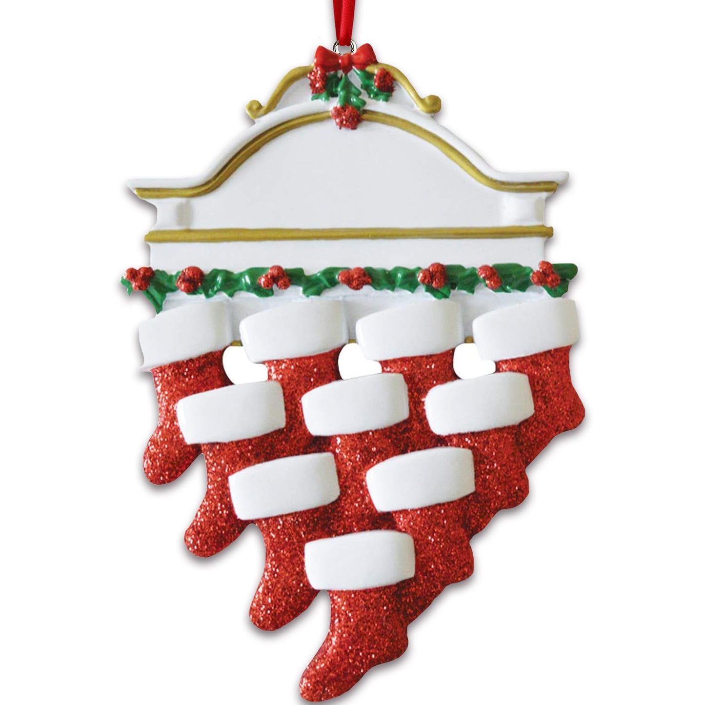3D Fireplace Mantle Family of 10 Christmas Ornament 2025 Personalized Family Christmas Ornaments 2025 | Holiday Garland Personalized Tree Ornaments Customizable Gifts of Red Stockings of Ten Ornament
