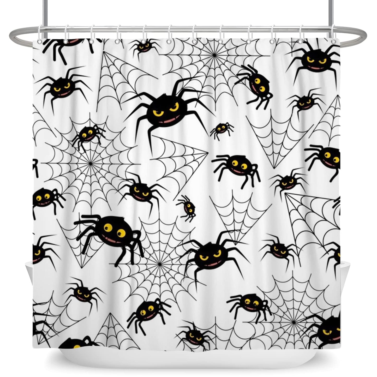 LFEEY Funny Halloween Shower Curtain Kids, Black White Creepy Spider Web Shower Curtain 72X72 Inches Halloween Bathroom Decor Waterproof Polyester Fabric with Hooks