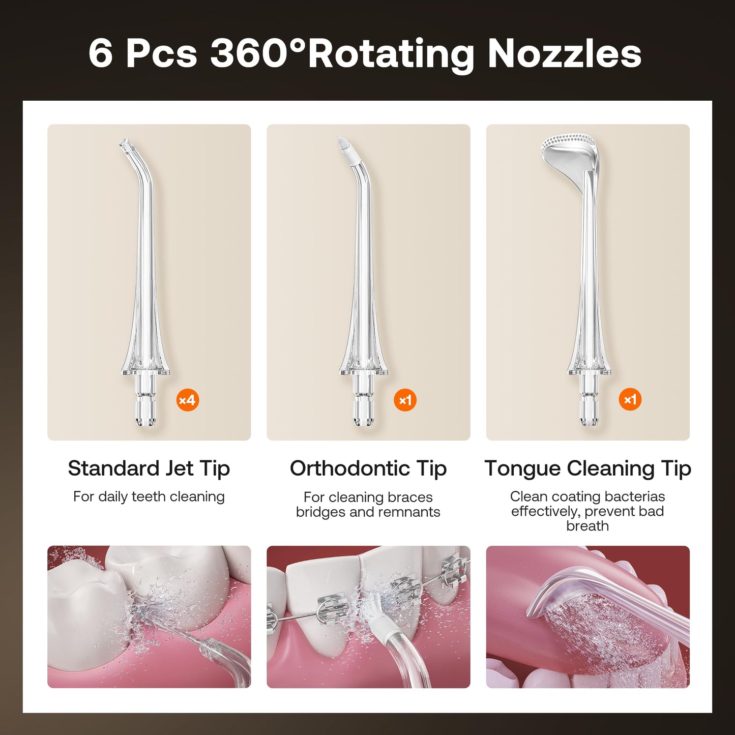 Bitvae Water Dental Flosser for Teeth, Cordless Water Teeth Cleaner Picks, 3 Modes 5 Intensities, IPX7 Waterproof, Rechargeable Water Dental Picks for Cleaning - Black