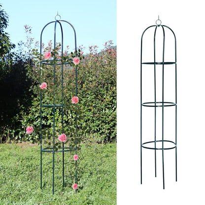 Ram® Large 2M Green Metal Garden Obelisk Heavy Duty Strong Tubular Plant Cage For Roses, Climbing Plants Support Structure Garden Decoration
