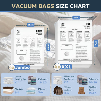 8 pack XXL Jumbo Vacuum Storage Bags - Vacuum Seal Bags for Clothing, Bedding, Blankets - Storage And Organization – Space Saver Vacuum Storage Bags - 4XXL (47x35in) + 4Jumbo (39.5x31.5in)