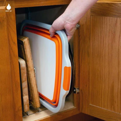 Drip EZ Collapsible BBQ Prep Tub - for Meal Prep Marinating Food Storage - Includes Cutting Board & Locking Lid - (1) XL - Black