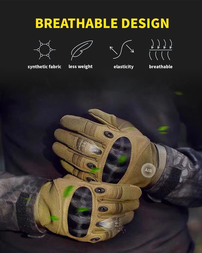 Liovoras Tactical Gloves for Men, Shooting Motorcycle Gloves Hard Shell Knuckle Protection Leather Palm for Riding Airsoft Paintball Climbing Training - Tan, Size XXL