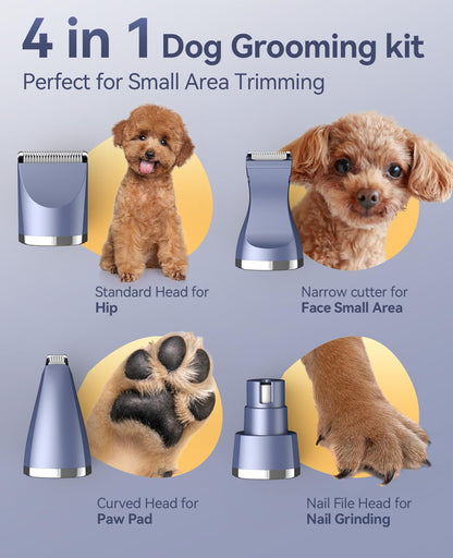 oneisall Dog Clippers Grooming Kit 4 in 1, Low Noise Dog Paw Trimmer&Dog Nail Grinder,IPX7 Waterproof Cordless Pet Trimmer Shaver for Small Dogs and Cats