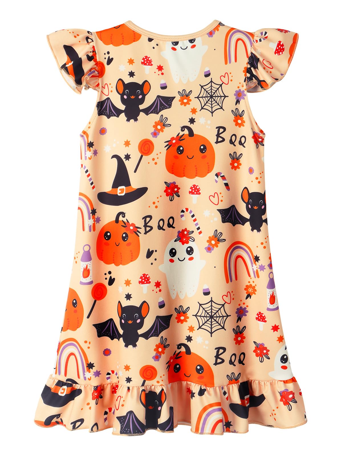 WonderBabe Girls Halloween Nightgown Casual Dress Sleepwear Pajamas Flutter Short Nightgowns for Little Girls Size 5-6 Yellow