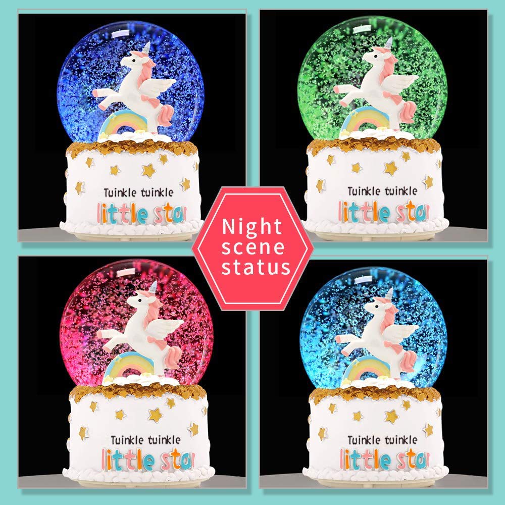 Unicorn Snow Globe, VECU 3.14 Inch Unicorn Music Snow Globes with Automatic Snowfull,Christmas Birthday Gift for Girl Boy
