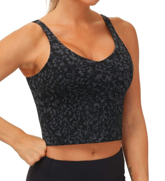 THE GYM PEOPLE Womens Longline Sports Bra Wirefree Padded Medium Support Yoga Bras Gym Running Workout Tank Tops (Graffiti, Medium)