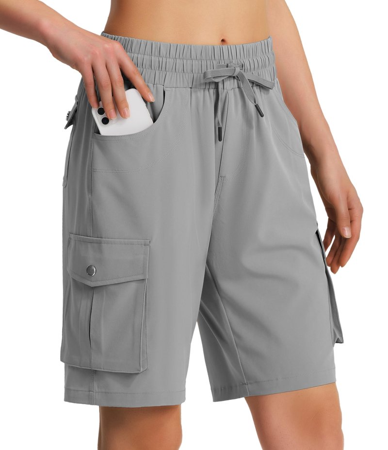 Hugut Women's 9" Hiking Cargo Shorts Quick Dry Lightweight Summer Shorts for Camping Travel Golf 6 Pockets