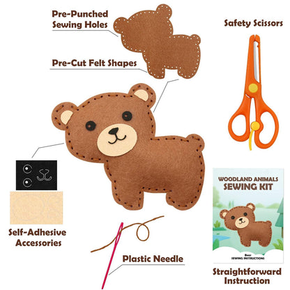 CiyvoLyeen Woodland Animals Craft Kit Kids DIY Crafting and Sewing Set Woodland Animals Felt Plushie for Girls and Boys Educational Beginners Sewing Set Sewing Kits for Kids Age 8 9 10 11 12
