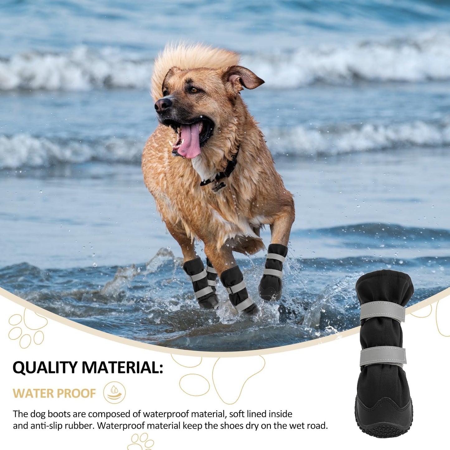 Anti-Slip Dog Shoes with Reflective Straps, High Dog Boots Waterproof, Wear-resistant Leather Rubber Sole Dogs Paw Protector for Small Medium Large Dogs 4 Pcs(L, Black)