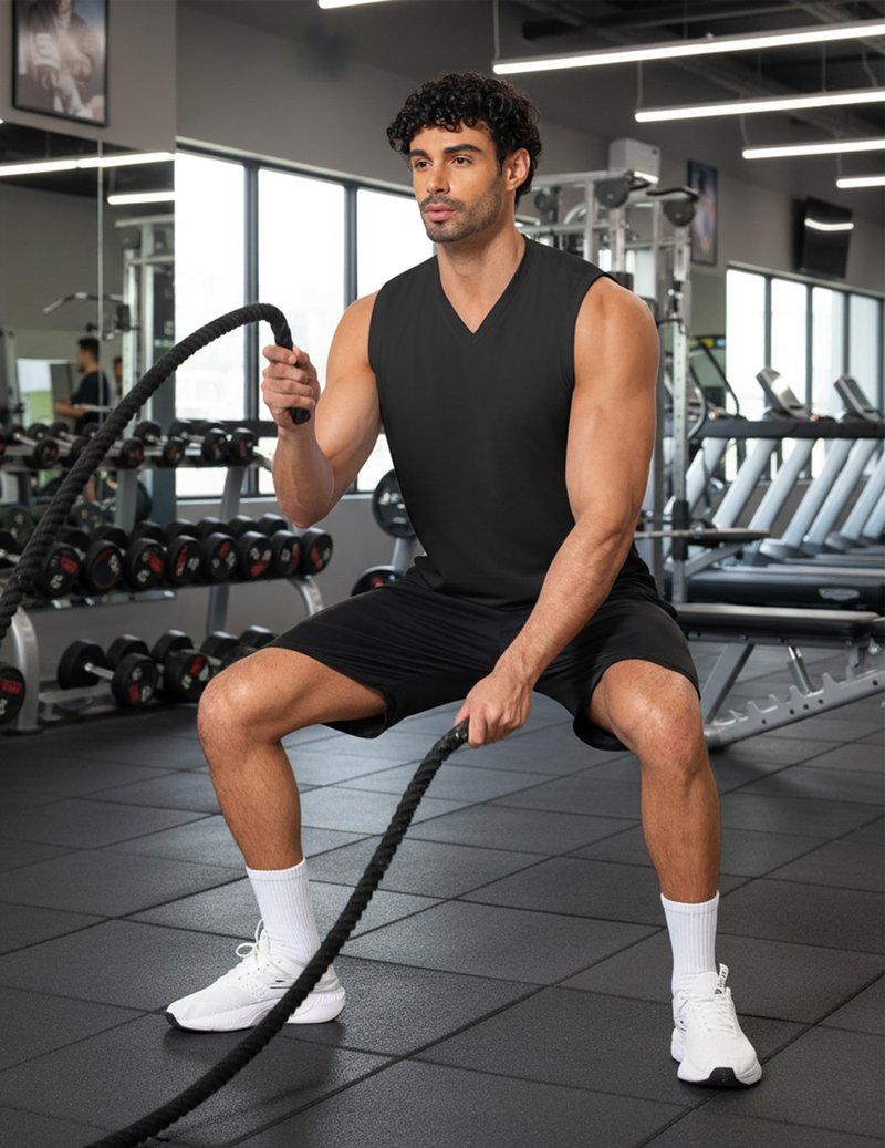 COOFANDY Men Workout Tank Tops V Neck Sleeveless Shirts Quick Dry Gym Muscle Tshirt Athletic Cut Off Shirt Black Large