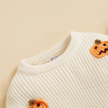MAYUMMPY Toddler Baby Boy Girl Halloween Sweater Pumpkin Warm Pullover Sweatshirt Knitwear Knitted Fall Winter Clothes (Halloween White, 2-3 Years)