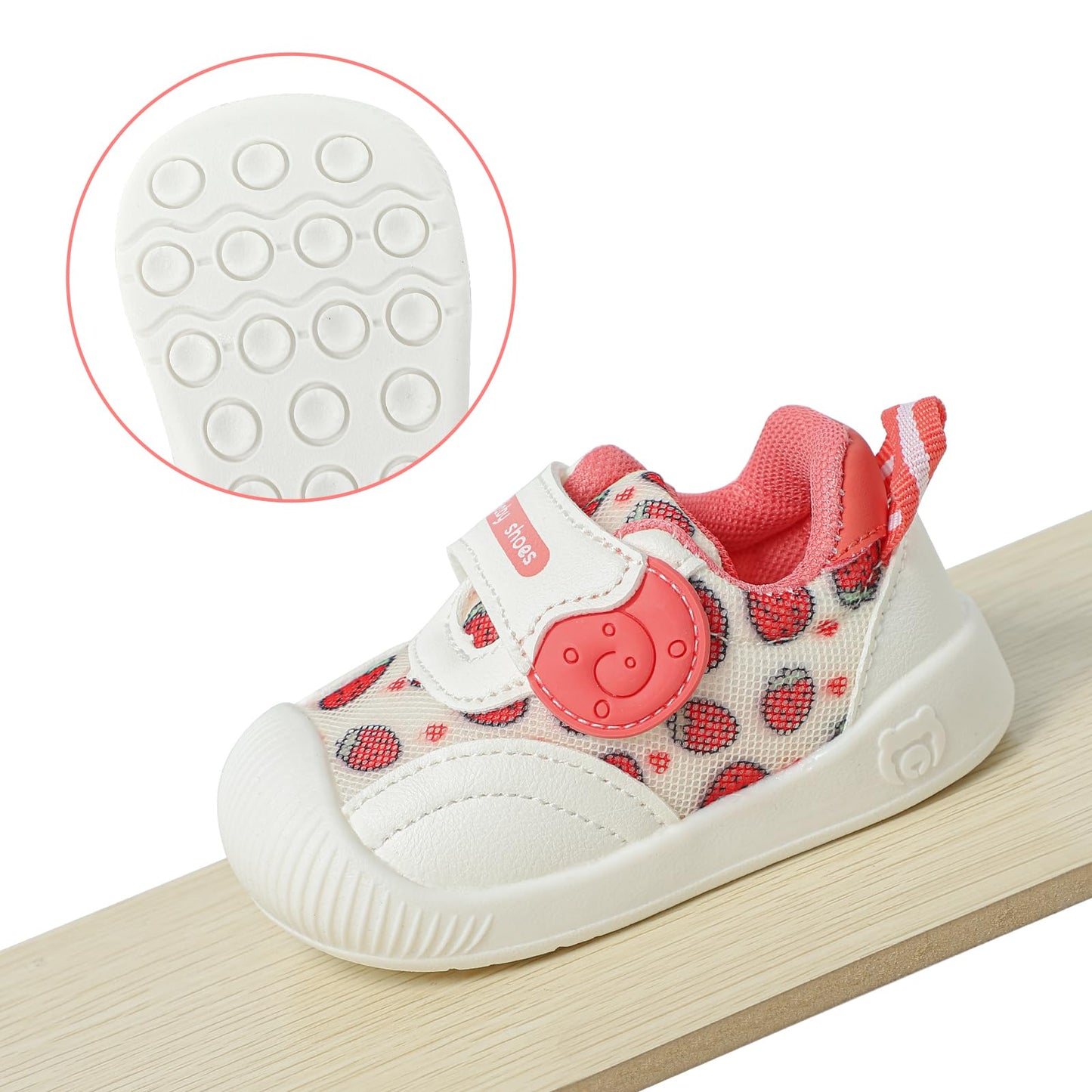 MK MATT KEELY Baby Boys Girls First Walking Shoes Toddlers Breathable Anti-Slip Trainer Sneakers for Infant,Size 4 UK Child,Red Strawberry
