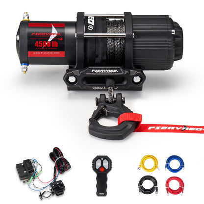 FIERYRED ATV/UTV Winch 12V 4500 lb Electric Winch with Synthetic Rope, with Wireless Remote Control Hawse Aluminium Fairlead & Mounting Bracket, Waterproof IP67
